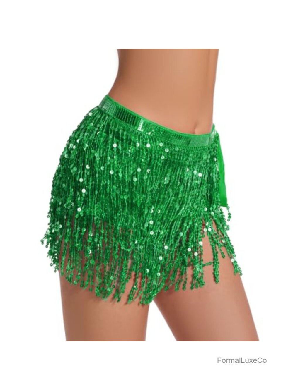 Sequin Wrap Skirt Belly Dance Hip Scarf Tassel Fringe Rave Costume